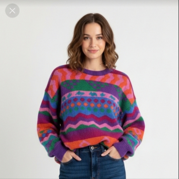 Simons Sweaters - Vintage Simons 100% wool colorful vibrant 90s sweater small medium A